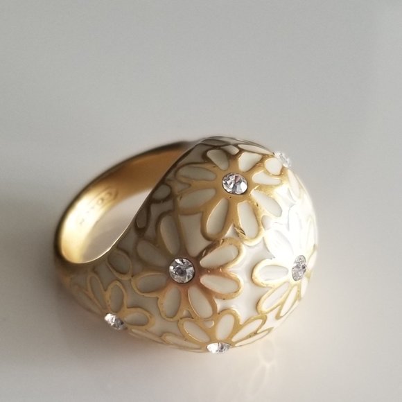 Coach Jewelry - COACH Ivory Gold Crystals Flower Ring | SZ 8